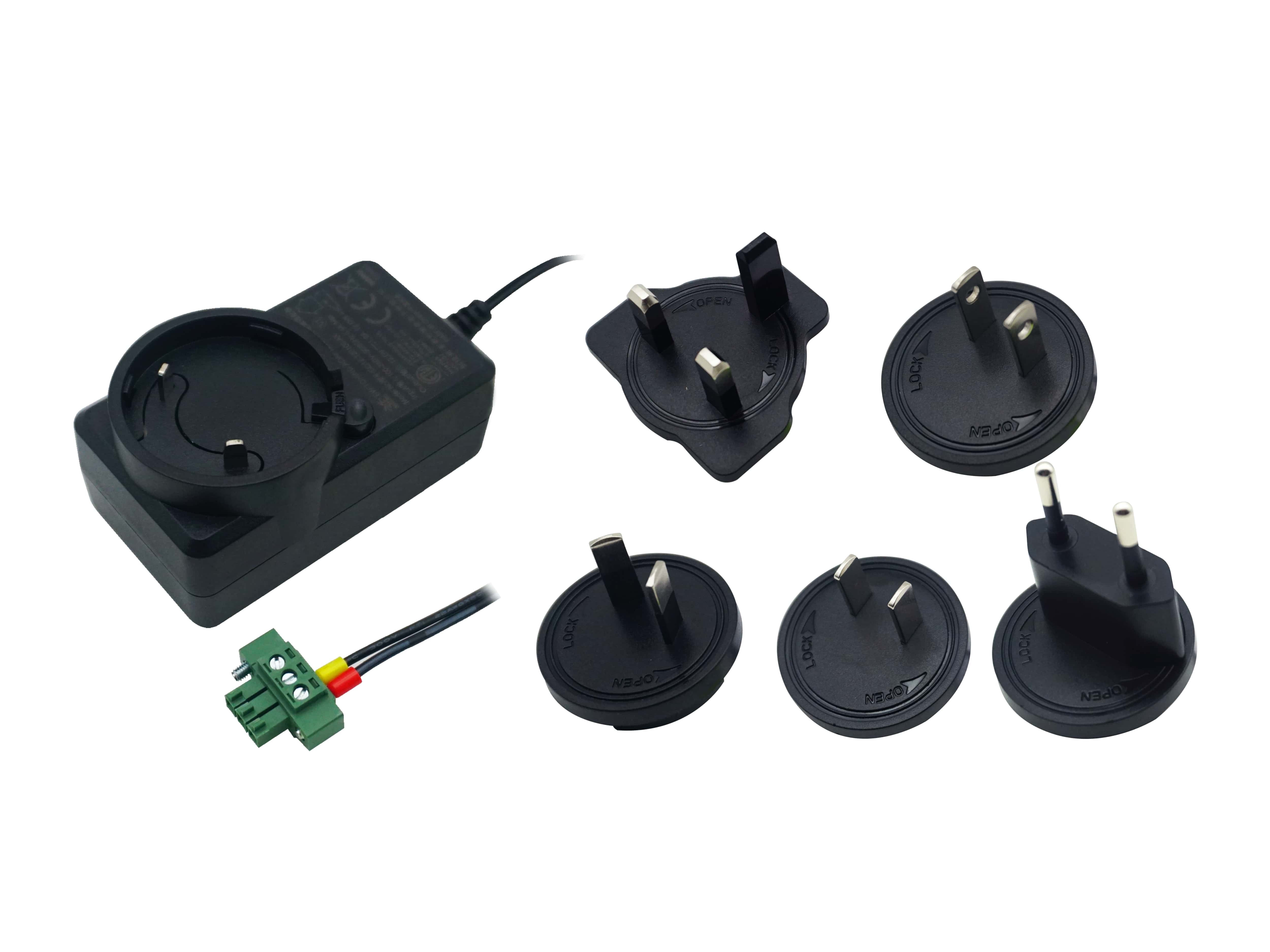 Power Supply S011045: US plug, input 100 to 240VAC, output 12VDC, 1.5A.