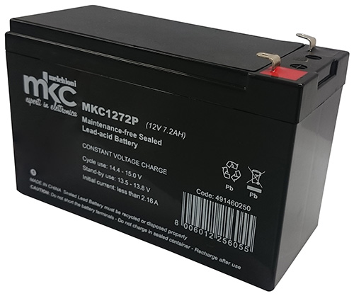 Rechargeable lead-acid battery 12V 7.2Ah with 4.8mm faston terminal MKC