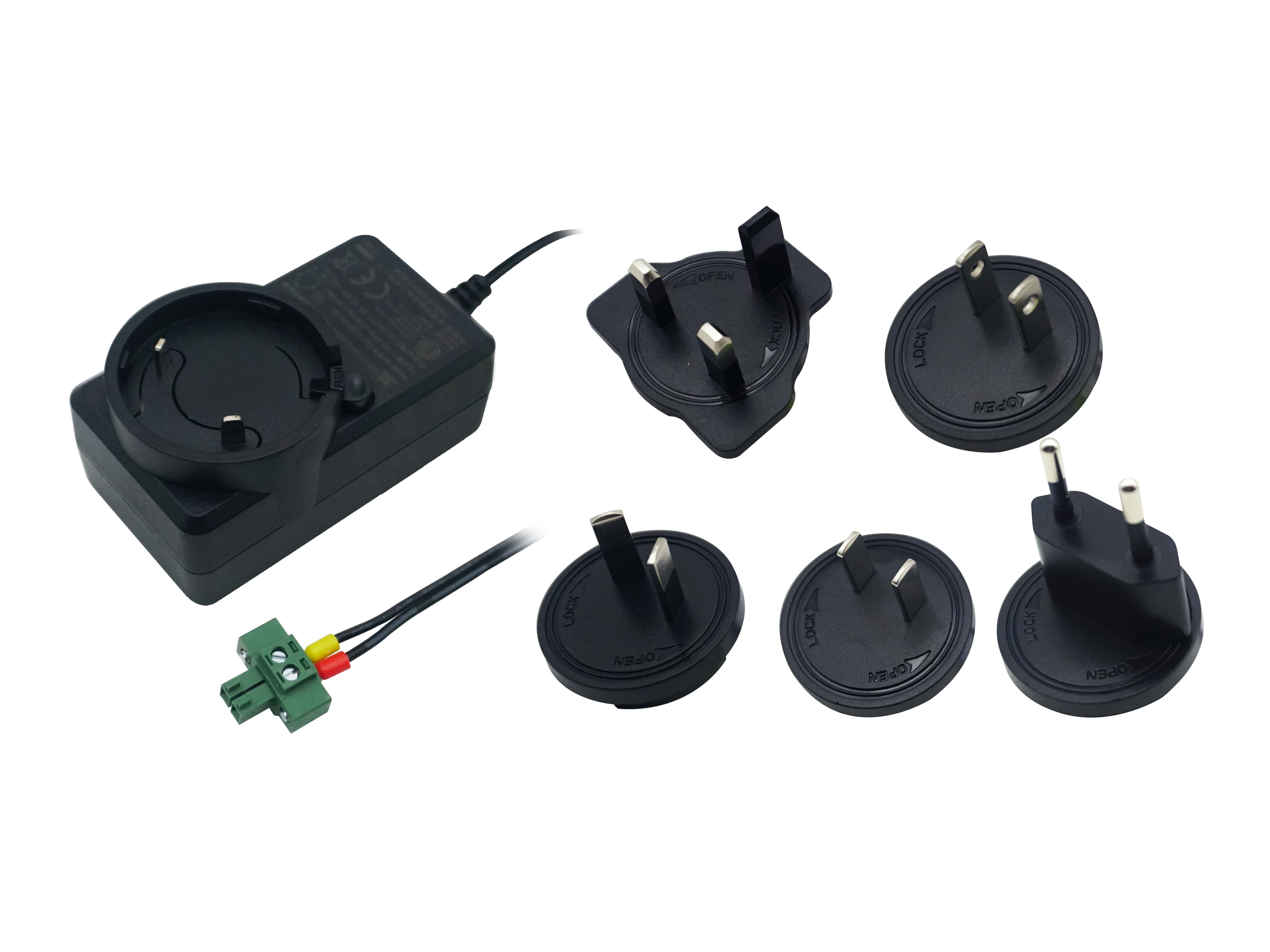 Power Supply S011025: EU+US+UK+AU plug, input 100 to 240VAC, output 12V